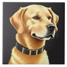 Golden Retriever Hund som bär en läderhalsband Kakelplatta
