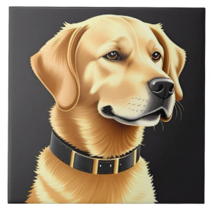 Golden Retriever Hund som bär en läderhalsband Kakelplatta