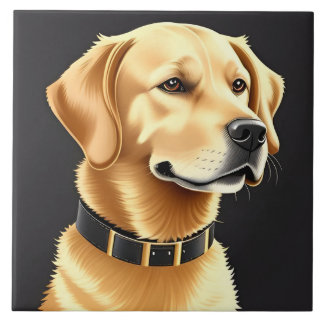 Golden Retriever Hund som bär en läderhalsband Kakelplatta