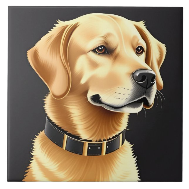 Golden Retriever Hund som bär en läderhalsband Kakelplatta (Framsidan)