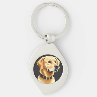 Golden Retriever Hund som bär en läderhalsband Swirl Silverfärgad Nyckelring