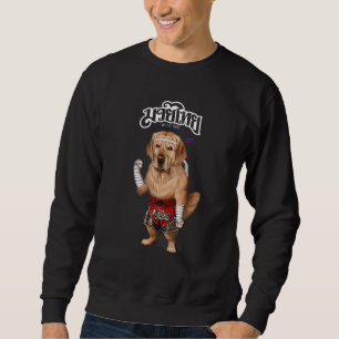 Golden Retriever Hund som Muay Thai Kick Boxing Ch Lång Ärmad Tröja