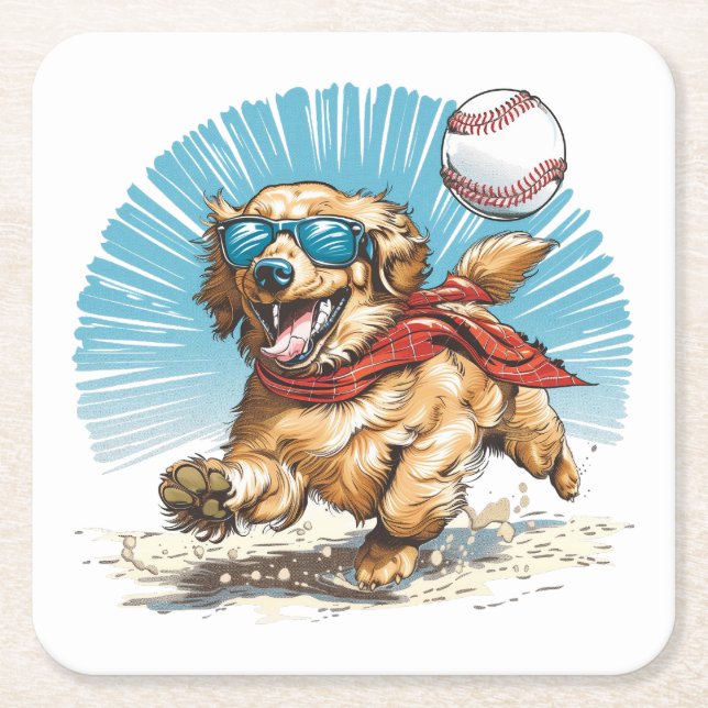 Golden Retriever Hund som spelar basket Underlägg Papper Kvadrat (Framsidan)
