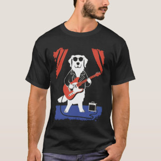 Golden Retriever Hund Spelar Elgitarr Lång  T Shirt