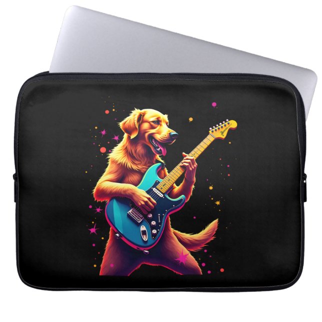 Golden Retriever hund spelar elgitarr Rock  Laptop Fodral (Framsidan)