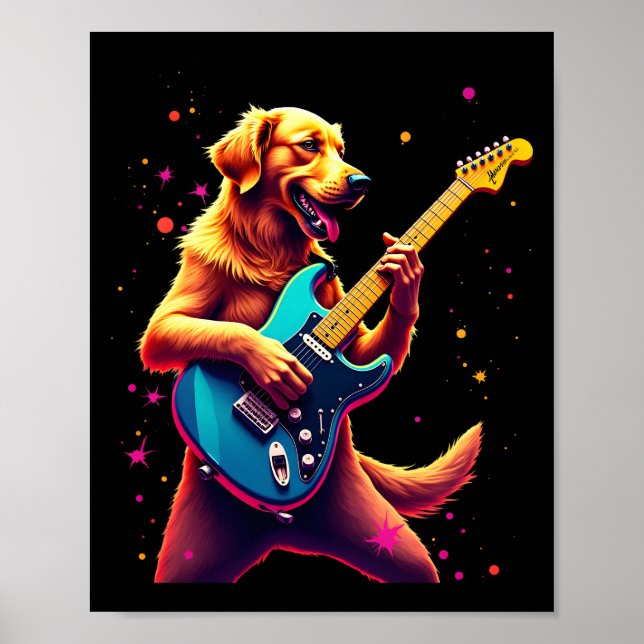 Golden Retriever hund spelar elgitarr Rock  Poster (Framsidan)