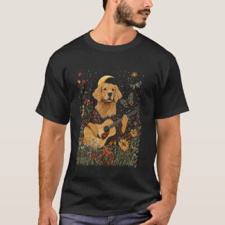 Golden Retriever Hund Spelar Gitarr Cottagecore Es T Shirt