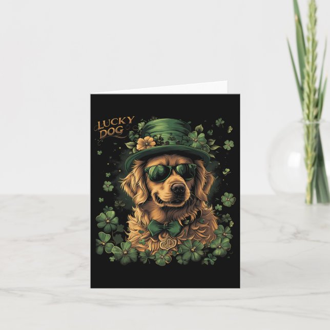 Golden Retriever Hund - St. Patrick's Day Saint Pa Kort (Framsida)