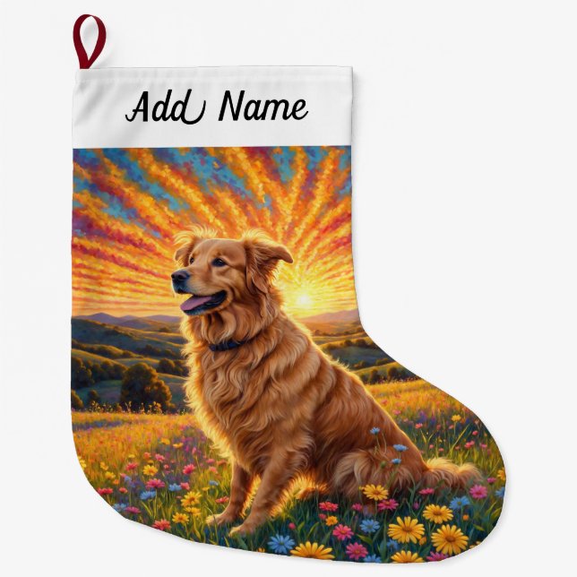 Golden Retriever Hund Stor Julstrumpa (Framsidan)