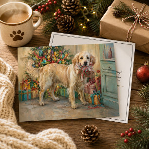 Golden Retriever Hund Träd Jul Presenter  Julkort