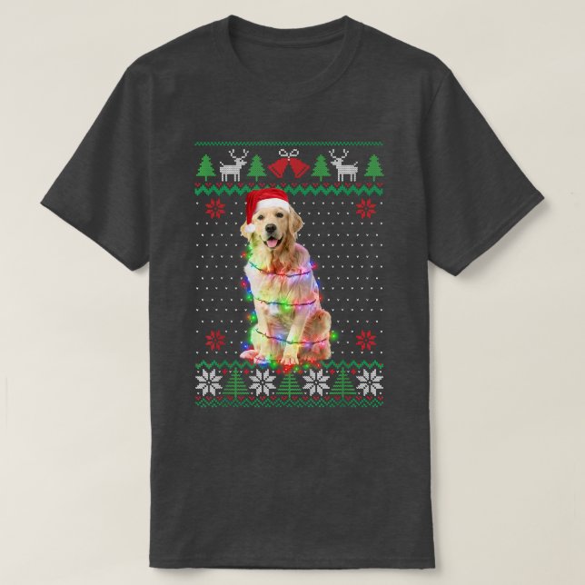 Golden Retriever Hund Ugly Sweater jul Puppy T Shirt (Design framsida)