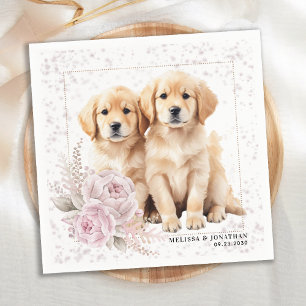 Golden Retriever Hund Vintage Rosa Blommigt Bröllo Pappersservett
