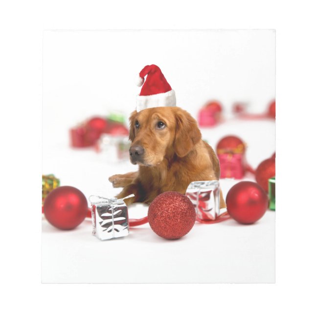 Golden Retriever Hund W Red Santa Hat jul Anteckningsblock (Framsida)