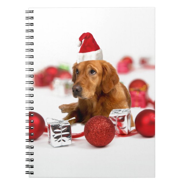 Golden Retriever Hund W Red Santa Hat jul Anteckningsbok Med Spiral (Framsidan)