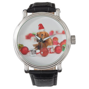 Golden Retriever Hund W Red Santa Hat jul Armbandsur