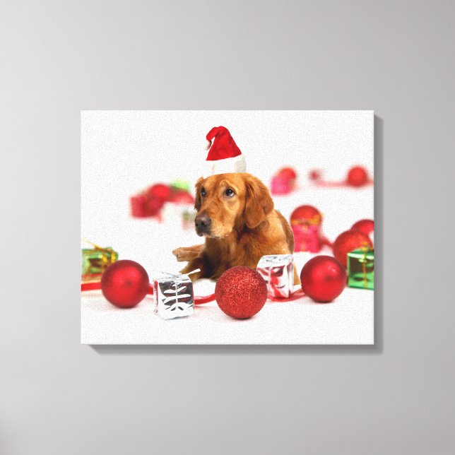 Golden Retriever Hund W Red Santa Hat jul Canvastryck (Framsida)