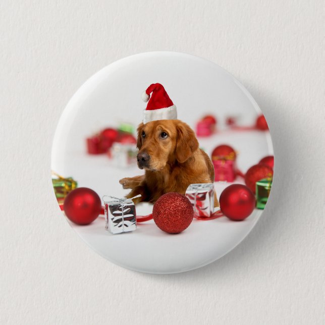 Golden Retriever Hund W Red Santa Hat jul Knapp (Framsida)