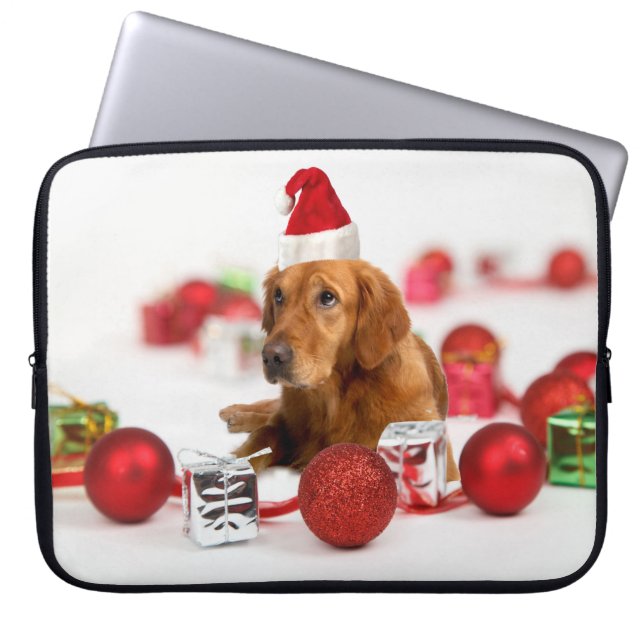 Golden Retriever Hund W Red Santa Hat jul Laptop Fodral (Framsidan)