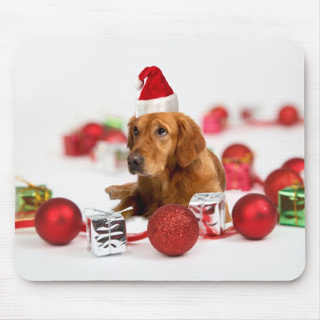 Golden Retriever Hund W Red Santa Hat jul Musmatta (Framsidan)