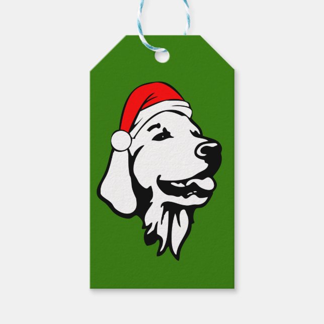 Golden Retriever Hund W Red Santa Hat jul Presentetikett (Framsidan)
