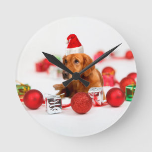 Golden Retriever Hund W Red Santa Hat jul Rund Klocka