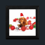 Golden Retriever Hund W Red Santa Hat jul Smyckeskrin<br><div class="desc">Cute Golden Retriever Hund Wearing Red Santa Hat med julprydnader och presentboxar.</div>