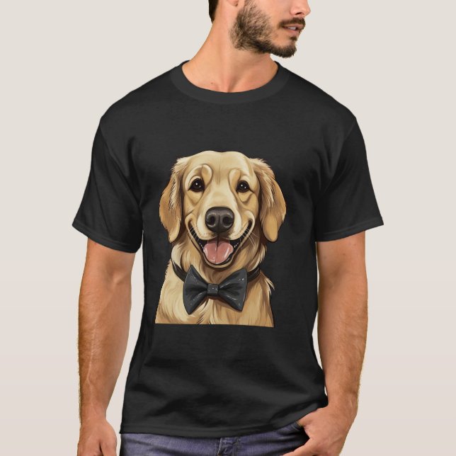 Golden Retriever Hund Wearing Bow Tie Black Neckwe T Shirt (Framsida)