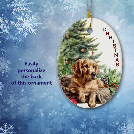 Golden Retriever Hund Wicker Basket jul Julgransprydnad Keramik