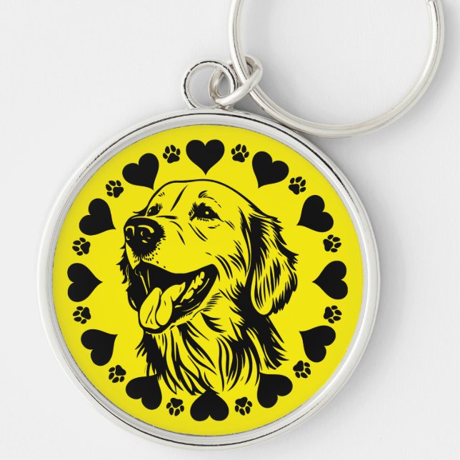 Golden Retriever Hundägare Rund Silverfärgad Nyckelring (Framsidan)