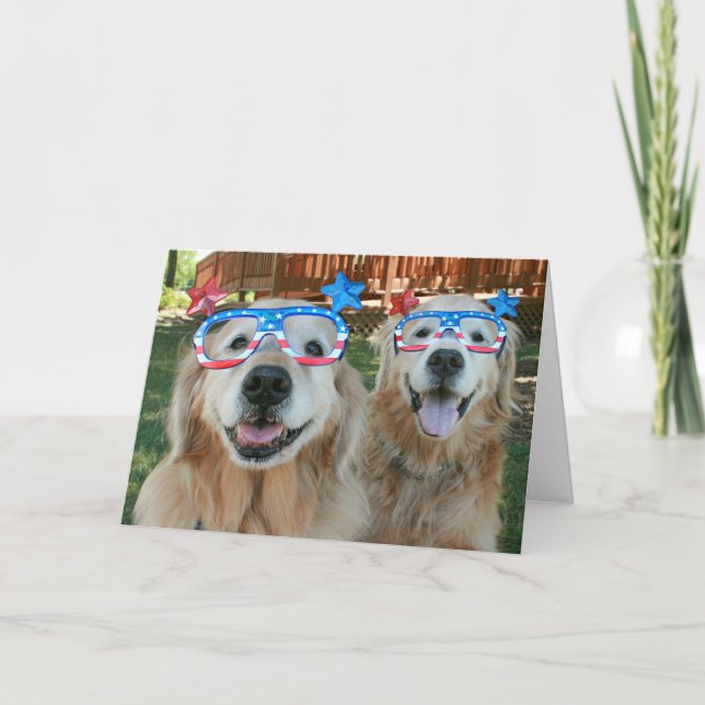 Golden Retriever Hundar i Independence day Glass Kort (Framsida)