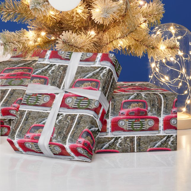 Golden Retriever Hundar i Retro Lastbil Presentpapper (Helgdagar)