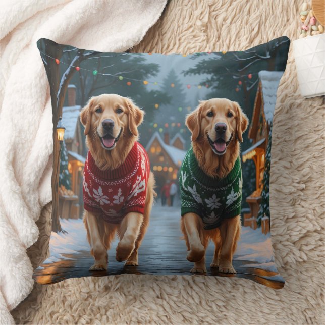 Golden Retriever Hundar Jul Snö Högtid Kudde (Filt)