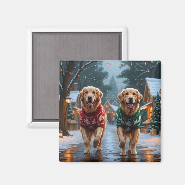 Golden Retriever Hundar Jul Snö Högtid Magnet (Front/Back)