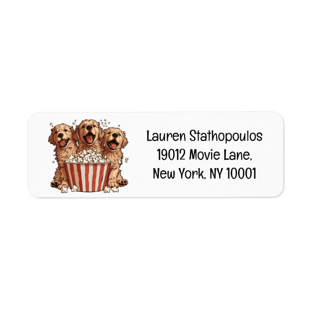 Golden Retriever Hundar Movie Popcorn Bucket Returadress Etikett (Framsidan)