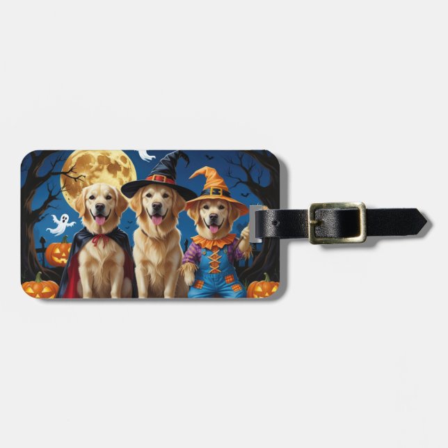 Golden Retriever Hundar Pumpkin Halloween Funny Bagagebricka (Horisontell Framsida)