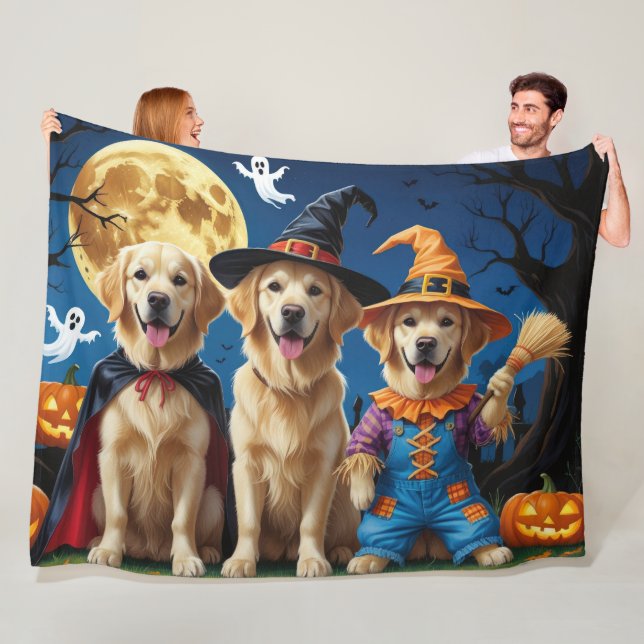 Golden Retriever Hundar Pumpkin Halloween Funny Fleecefilt (På plats)