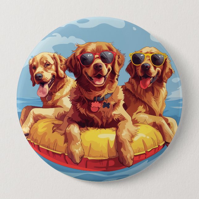 Golden Retriever Hundar Sommar Bassäng Knapp (Framsida)