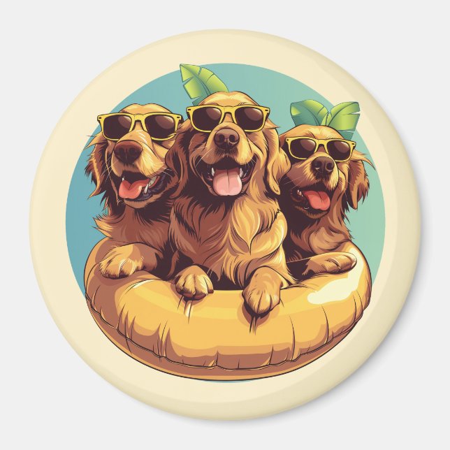 Golden Retriever Hundar Sommar Bassäng Magnet (Framsidan)