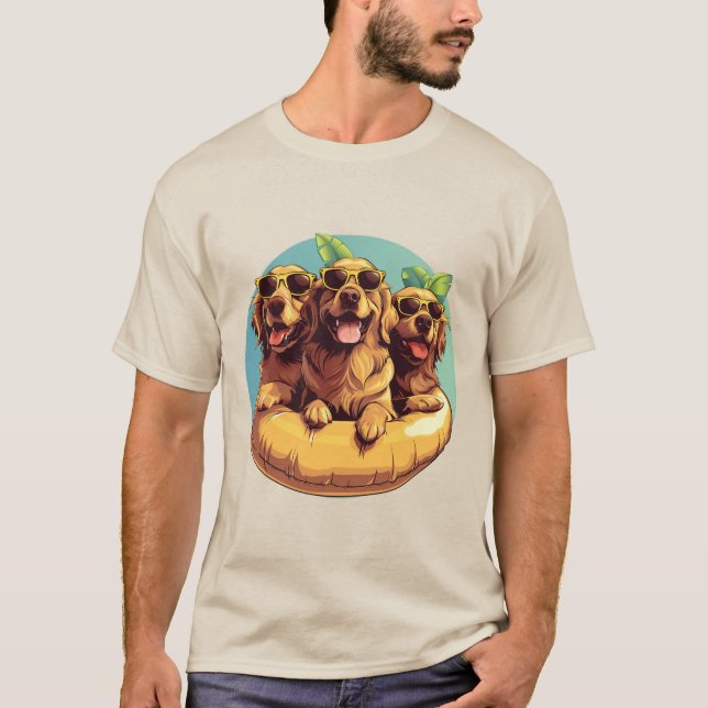 Golden Retriever Hundar Sommar Bassäng T Shirt (Framsida)