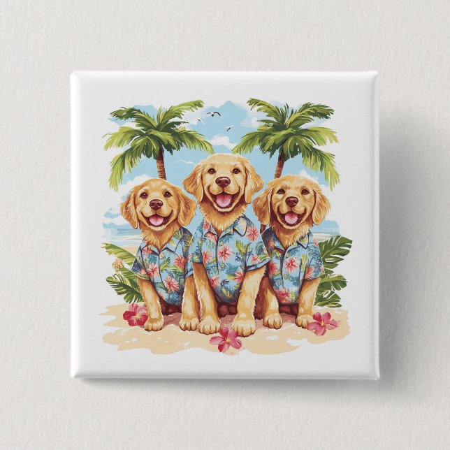 Golden Retriever Hundar Wearing Hawaiian Shirts Knapp (Framsida)