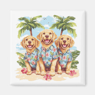 Golden Retriever Hundar Wearing Hawaiian Shirts Magnet