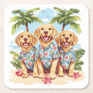 Golden Retriever Hundar Wearing Hawaiian Shirts Underlägg Papper Kvadrat