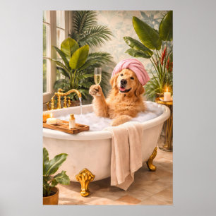 Golden Retriever Hundbadaffisch, Rolig Djur-Spa Poster