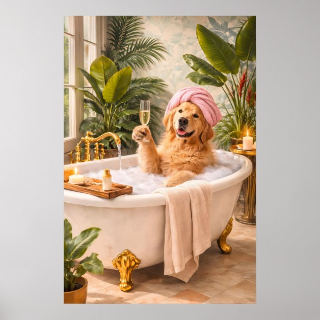 Golden Retriever Hundbadaffisch, Rolig Djur-Spa Poster (Framsidan)