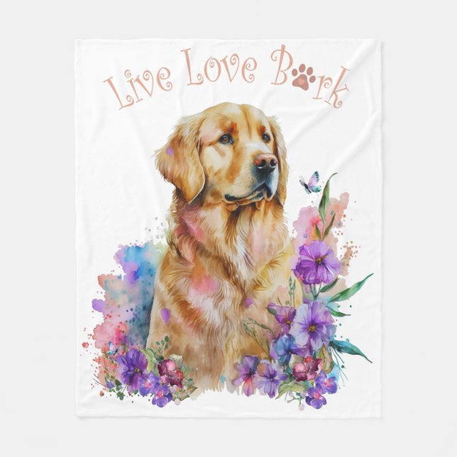 Golden Retriever Hundmamma Blommig Fleecefilt (Framsidan)