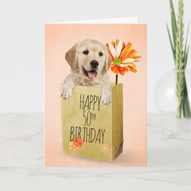 Golden Retriever i 50:e födelsedag Kort (Framsida)