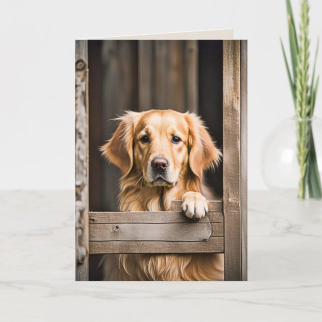 Golden Retriever i Barn Door for Birthday Kort (Framsida)