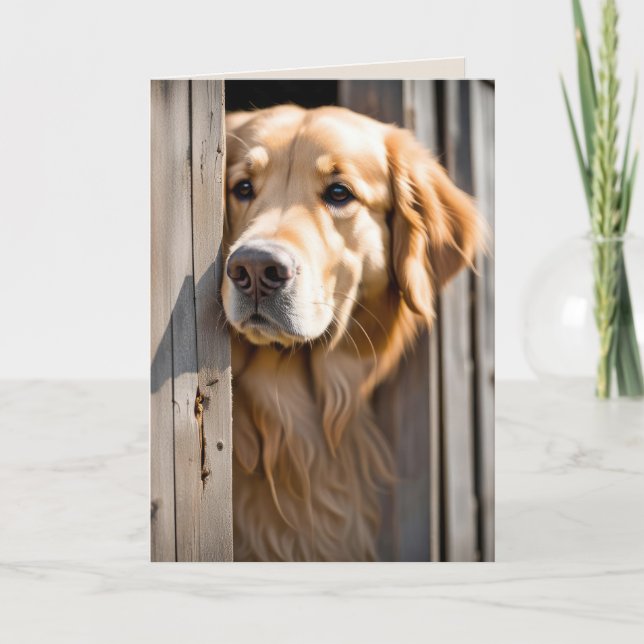 Golden Retriever i Barn Door for Birthday Kort (Framsida)
