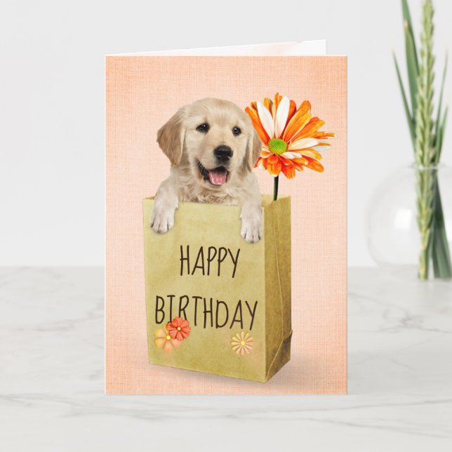 Golden Retriever i Birthday Bag Kort (Framsida)