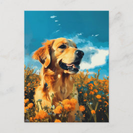 Golden Retriever i Blommigt Fält - vykort